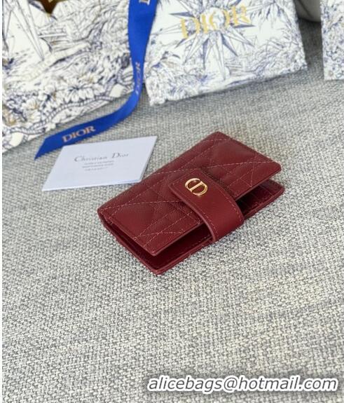 Top Quality Dior Caro Dandelion Card Holder Wallet in Supple Cannage Calfskin S5157 Dark Burgundy 2024