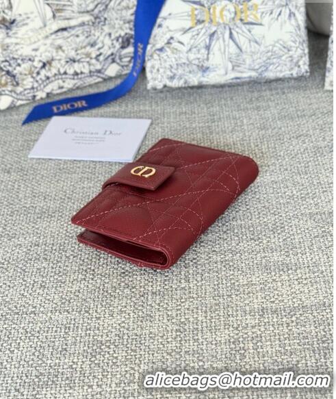 Top Quality Dior Caro Dandelion Card Holder Wallet in Supple Cannage Calfskin S5157 Dark Burgundy 2024