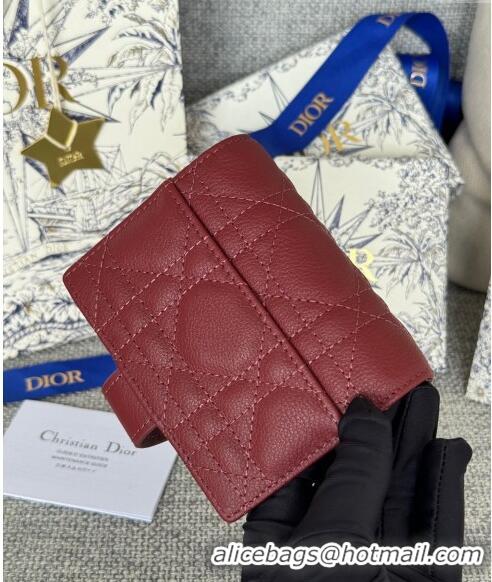 Top Quality Dior Caro Dandelion Card Holder Wallet in Supple Cannage Calfskin S5157 Dark Burgundy 2024