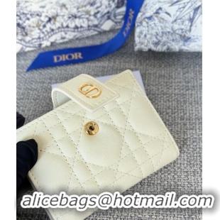 Famous Brand Dior Caro Dandelion Card Holder Wallet in Supple Cannage Calfskin S5157 White 2024