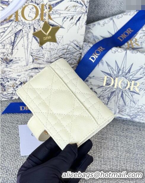 Famous Brand Dior Caro Dandelion Card Holder Wallet in Supple Cannage Calfskin S5157 White 2024