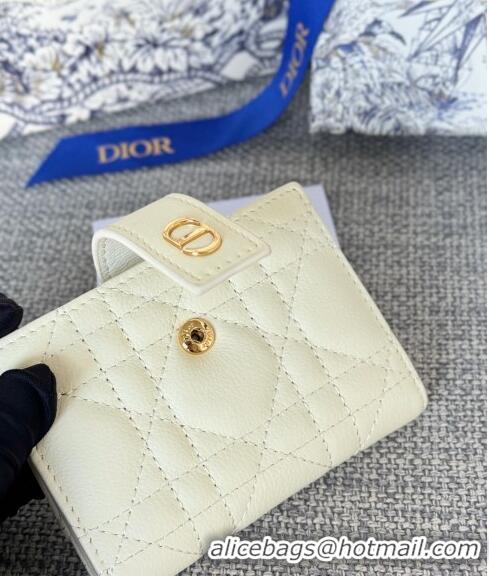 Famous Brand Dior Caro Dandelion Card Holder Wallet in Supple Cannage Calfskin S5157 White 2024