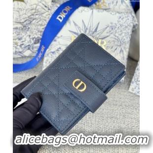 Best Quality Dior Caro Dandelion Card Holder Wallet in Supple Cannage Calfskin S5157 Dark Blue 2024