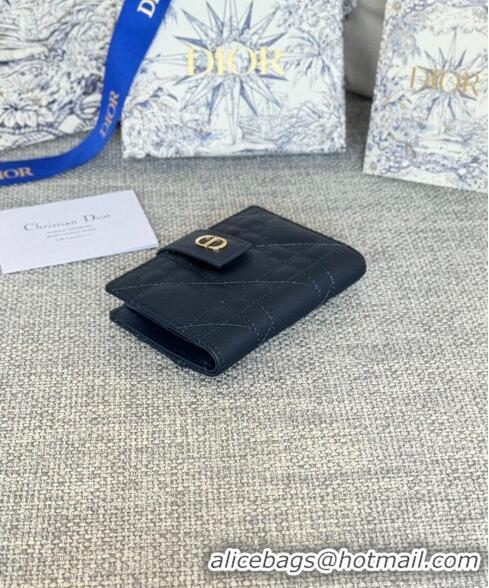 Best Quality Dior Caro Dandelion Card Holder Wallet in Supple Cannage Calfskin S5157 Dark Blue 2024