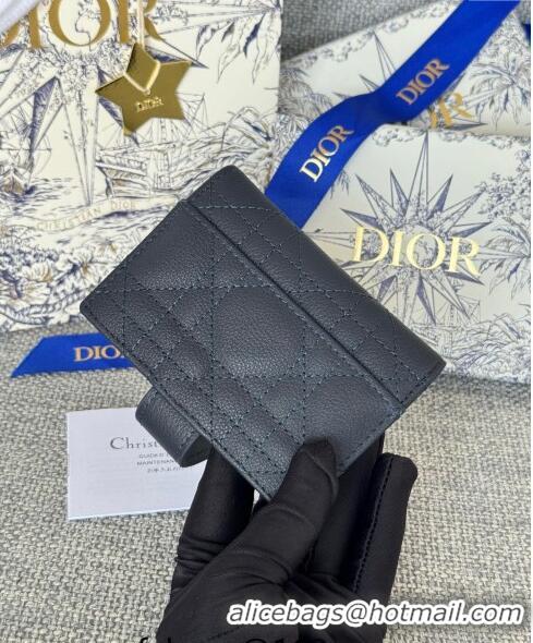 Best Quality Dior Caro Dandelion Card Holder Wallet in Supple Cannage Calfskin S5157 Dark Blue 2024