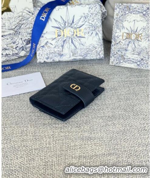 Best Quality Dior Caro Dandelion Card Holder Wallet in Supple Cannage Calfskin S5157 Dark Blue 2024