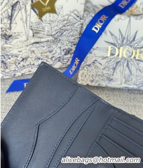 Best Quality Dior Caro Dandelion Card Holder Wallet in Supple Cannage Calfskin S5157 Dark Blue 2024