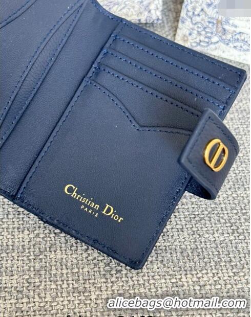 Best Quality Dior Caro Dandelion Card Holder Wallet in Supple Cannage Calfskin S5157 Dark Blue 2024