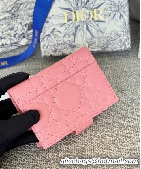 Low Price Dior Caro Dandelion Card Holder Wallet in Supple Cannage Calfskin S5157 Pink 2024