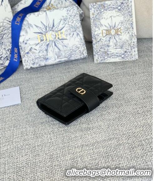 Best Product Dior Caro Dandelion Card Holder Wallet in Supple Cannage Calfskin S5157 Black 2024