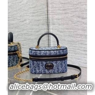 Free Shipping Dior 30 Montaigne Mini Vanity Case in Blue Denim Oblique Jacquard D5091 2024