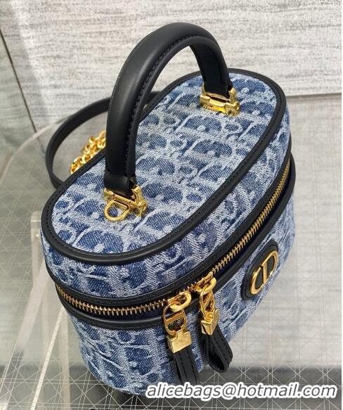 Free Shipping Dior 30 Montaigne Mini Vanity Case in Blue Denim Oblique Jacquard D5091 2024