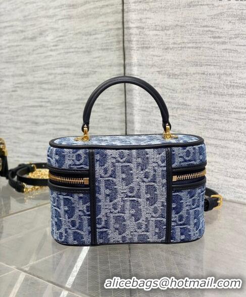 Free Shipping Dior 30 Montaigne Mini Vanity Case in Blue Denim Oblique Jacquard D5091 2024