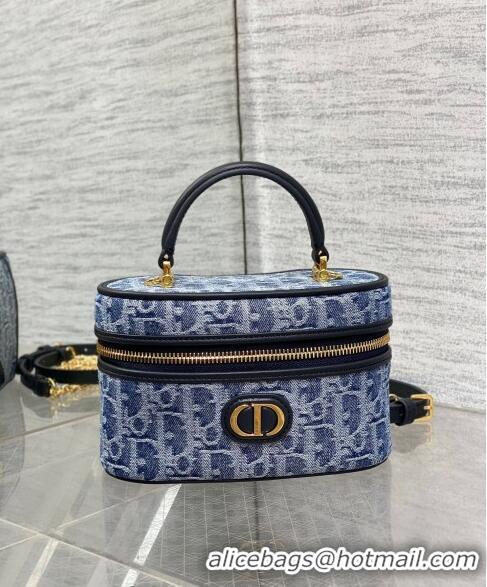 Free Shipping Dior 30 Montaigne Mini Vanity Case in Blue Denim Oblique Jacquard D5091 2024