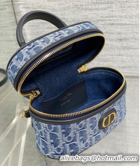 Free Shipping Dior 30 Montaigne Mini Vanity Case in Blue Denim Oblique Jacquard D5091 2024