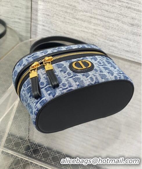 Free Shipping Dior 30 Montaigne Mini Vanity Case in Blue Denim Oblique Jacquard D5091 2024