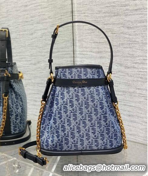 Unique Grade Dior Medium C'est Dior Bag in Blue Denim Oblique Jacquard D5092 2024