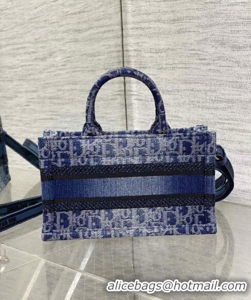 Reasonable Price Dior Mini Dior Book Tote Bag in Blue Denim Oblique Jacquard D5093 2024