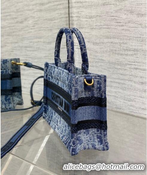 Reasonable Price Dior Mini Dior Book Tote Bag in Blue Denim Oblique Jacquard D5093 2024