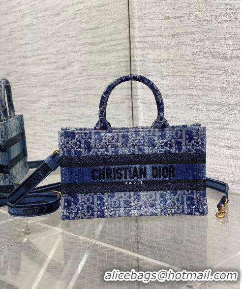 Reasonable Price Dior Mini Dior Book Tote Bag in Blue Denim Oblique Jacquard D5093 2024