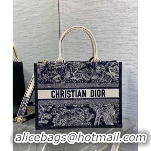 Best Price Dior Medium Book Tote bag in Blue Toile de Jouy Reverse Embroidery and Calfskin D0715 2024