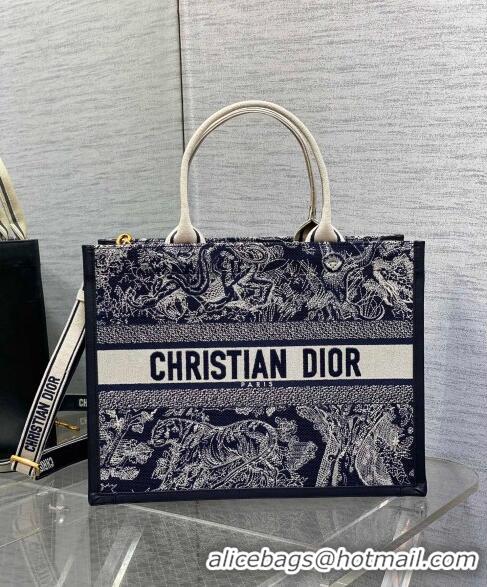 Best Price Dior Medium Book Tote bag in Blue Toile de Jouy Reverse Embroidery and Calfskin D0715 2024