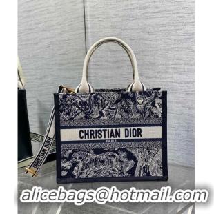 Promotional Dior Small Book Tote bag in Blue Toile de Jouy Reverse Embroidery and Calfskin D0716 2024