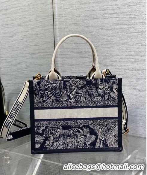 Promotional Dior Small Book Tote bag in Blue Toile de Jouy Reverse Embroidery and Calfskin D0716 2024