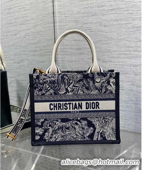 Promotional Dior Small Book Tote bag in Blue Toile de Jouy Reverse Embroidery and Calfskin D0716 2024