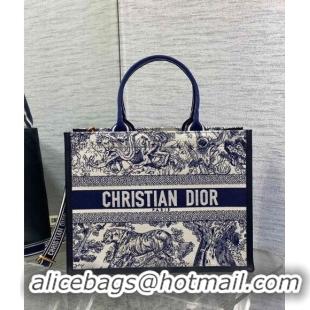 Discount Dior Medium Book Tote bag in Toile de Jouy Reverse Embroidery and Calfskin D0715 White/Navy Blue 2024