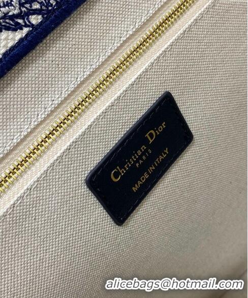 Discount Dior Medium Book Tote bag in Toile de Jouy Reverse Embroidery and Calfskin D0715 White/Navy Blue 2024