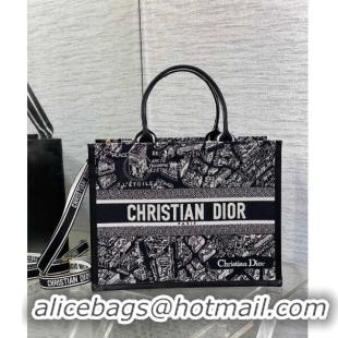 Good Product Dior Medium Book Tote bag in Black and White Plan de Paris Embroidery D0715 2024