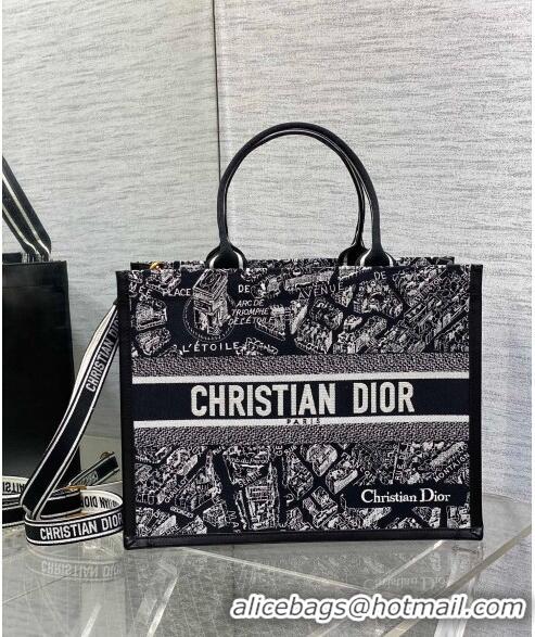 Good Product Dior Medium Book Tote bag in Black and White Plan de Paris Embroidery D0715 2024