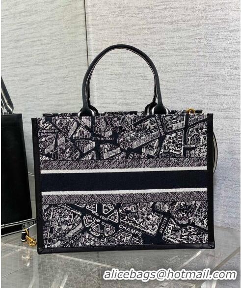 Good Product Dior Medium Book Tote bag in Black and White Plan de Paris Embroidery D0715 2024