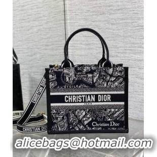 New Fashion Dior Small Book Tote bag in Black and White Plan de Paris Embroidery 2024