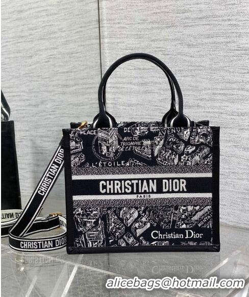 New Fashion Dior Small Book Tote bag in Black and White Plan de Paris Embroidery 2024