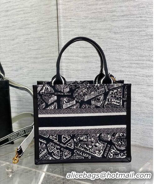 New Fashion Dior Small Book Tote bag in Black and White Plan de Paris Embroidery 2024