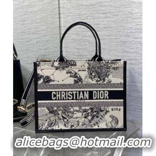 Top Quality Dior Medium Book Tote bag in Zodiac Embroidery and Calfskin D0715 White/Blue 2024