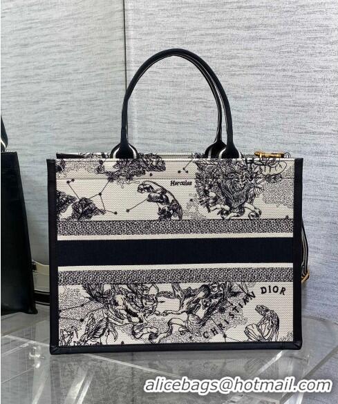 Top Quality Dior Medium Book Tote bag in Zodiac Embroidery and Calfskin D0715 White/Blue 2024