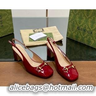 Pretty Style Gucci Horsebit Slingback Pumps 6.5cm in Patent Leather Red 702142