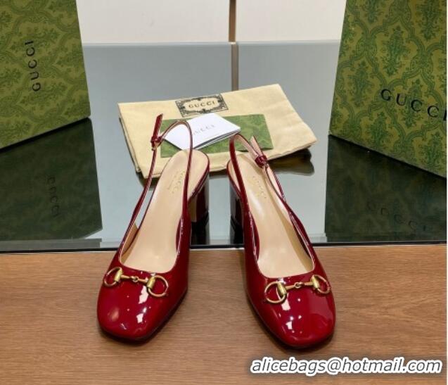 Pretty Style Gucci Horsebit Slingback Pumps 6.5cm in Patent Leather Red 702142