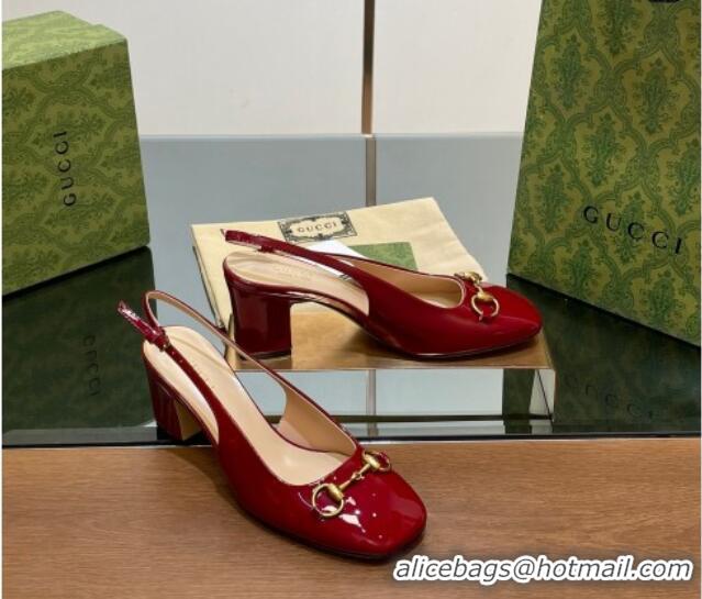 Pretty Style Gucci Horsebit Slingback Pumps 6.5cm in Patent Leather Red 702142