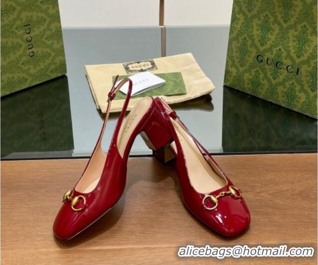 Pretty Style Gucci Horsebit Slingback Pumps 6.5cm in Patent Leather Red 702142