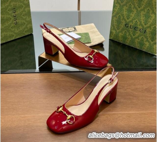 Pretty Style Gucci Horsebit Slingback Pumps 6.5cm in Patent Leather Red 702142