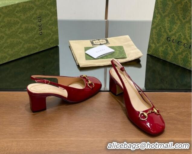 Pretty Style Gucci Horsebit Slingback Pumps 6.5cm in Patent Leather Red 702142