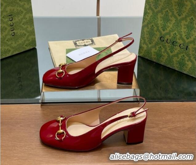 Pretty Style Gucci Horsebit Slingback Pumps 6.5cm in Patent Leather Red 702142