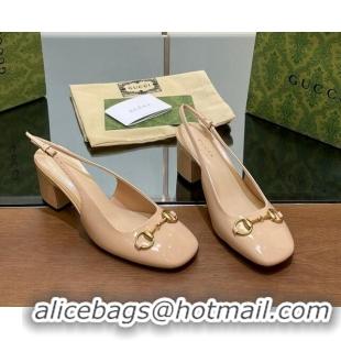 Low Cost Gucci Horsebit Slingback Pumps 6.5cm in Patent Leather Nude 702143