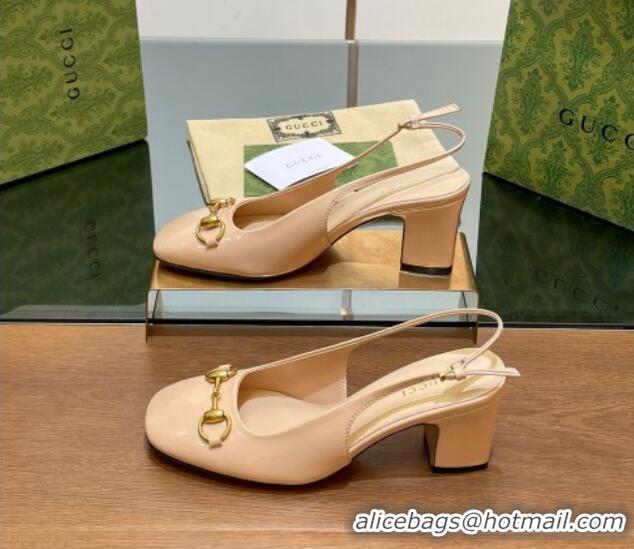 Low Cost Gucci Horsebit Slingback Pumps 6.5cm in Patent Leather Nude 702143