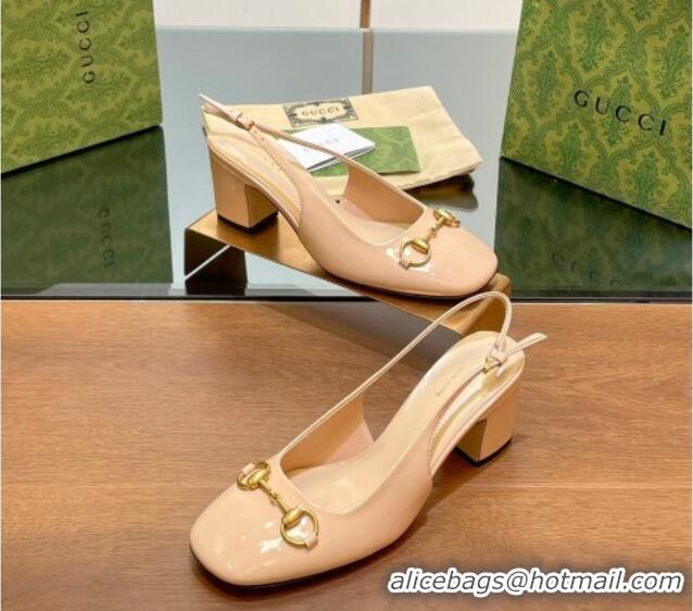 Low Cost Gucci Horsebit Slingback Pumps 6.5cm in Patent Leather Nude 702143