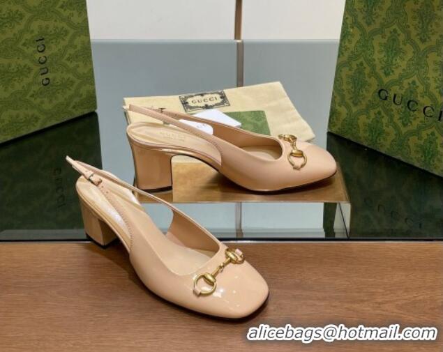 Low Cost Gucci Horsebit Slingback Pumps 6.5cm in Patent Leather Nude 702143